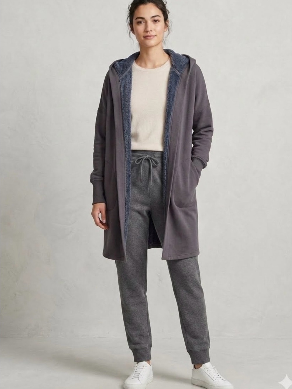 Mono B Open-Front
Longline Hooded Cardigan Jacket.   Size S/M